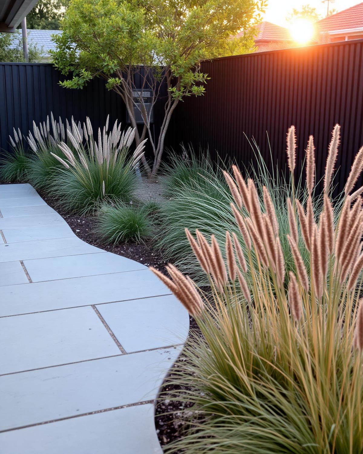 Melbourne courtyard with bluestone paving and native grasses